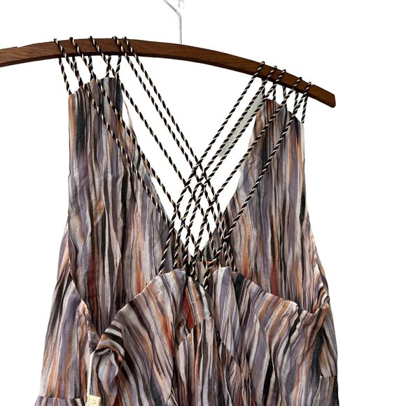 Anthropologie See U Soon Womens Striped Rose Robe Strappy Tiered Maxi Dress M - Picture 5 of 9